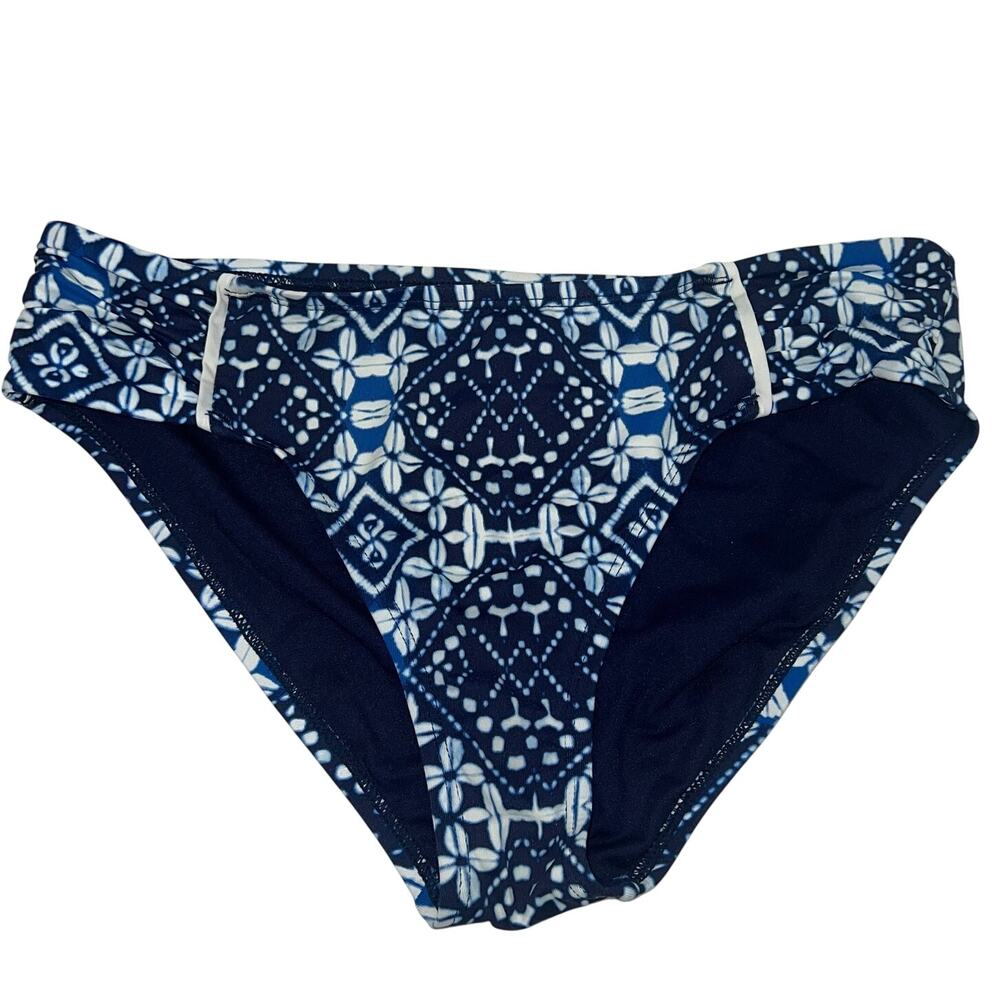 Tommy Bahama Indigo Cowrie Shirred Side High-waist Bikini Bottoms Geometric Med
